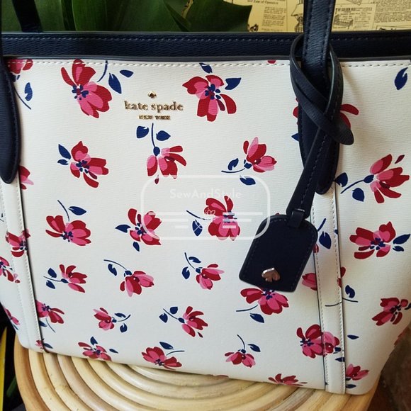 Kate Spade NWT Cara Garden Toss Large Tote Floral White Spring Summer Red - Picture 7 of 12